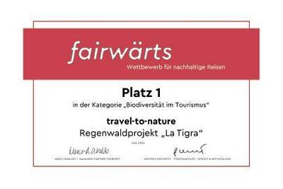 Auszeichnung des fairwärts-Wettbewerbs in der Kategorie "Biodiversität im Tourismus"