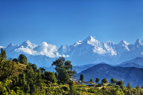 Beautiful landscape of Himalayan snow mountains from Chaukori, Uttarakhand, India