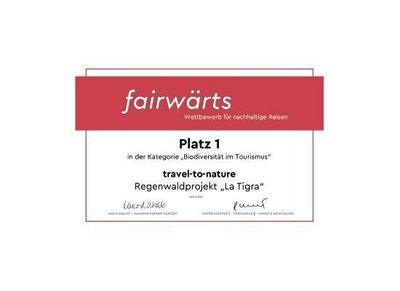 Auszeichnung des fairwärts-Wettbewerbs in der Kategorie "Biodiversität im Tourismus"