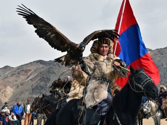 mongolei beste reiszeit mann mit adler auf pferd
