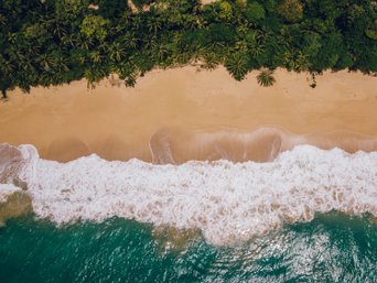 Dronenaufnahme von einem Strand in Bocas del Toro.