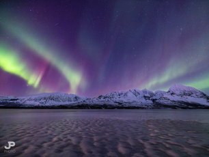 Lila und grüne Polarlichter in Schweden