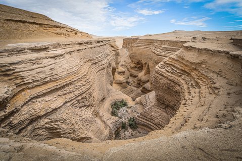 Looking down into the Canyon de los Perdidos, a stunning natural formation in the Nazca Desert, Peru.