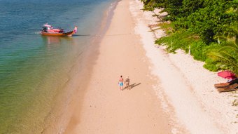 Beach with crystal clear water and blue sky at Koh Libong, Trang province, Thailand, Andaman Sea.