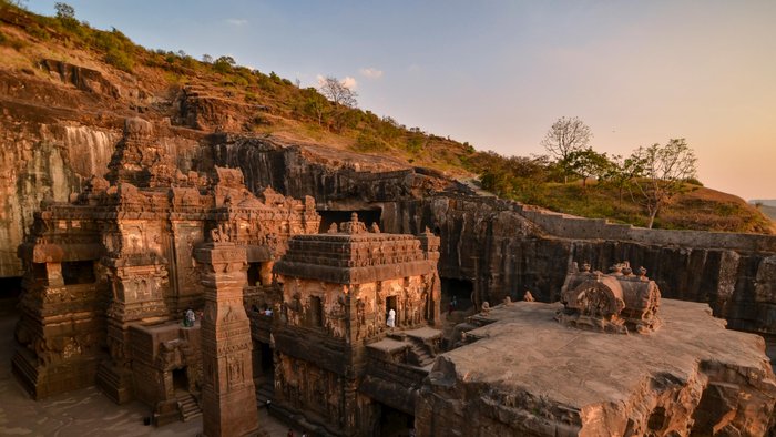 Ellora Caves Kailasa Tempel im Abendlicht