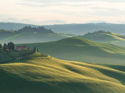 Gruppenreise Toskana - hügelige Landschaft am Morgen
