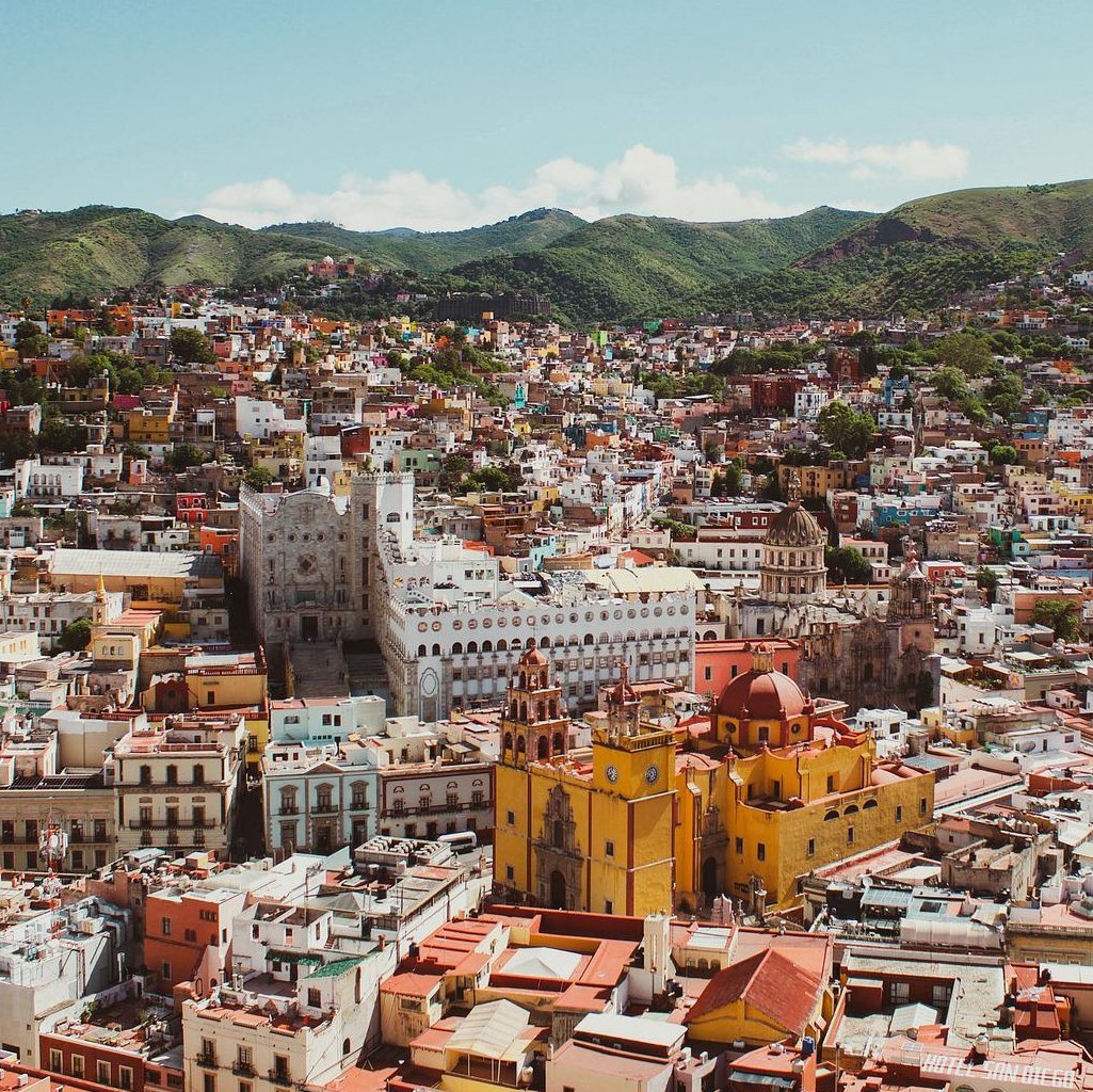 Stadt Guanajato in Mexiko von oben