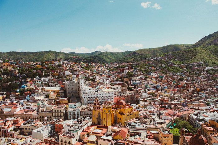 Stadt Guanajato in Mexiko von oben