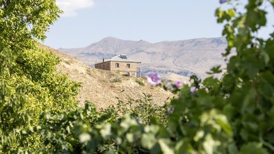 Kleines Weinbar Dorf aus der Ferne
