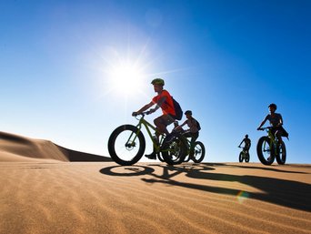 Menschen fahren Fatbike in Wüste