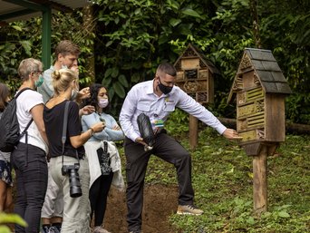 Den Gästen von La Tigra wird das Bienenprojekt gezeigt.