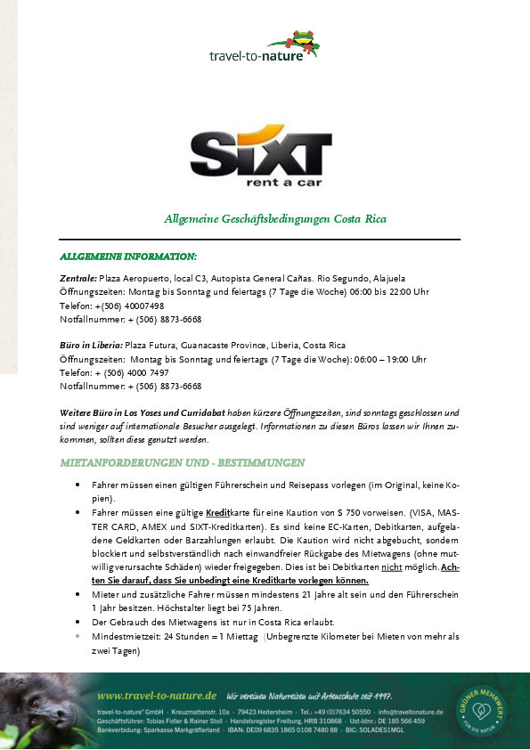 Mietwagenbestimmungen Sixt Rent a Car