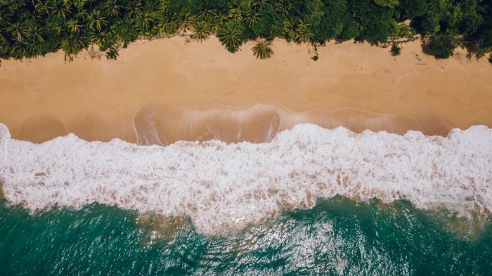 Dronenaufnahme von einem Strand in Bocas del Toro.