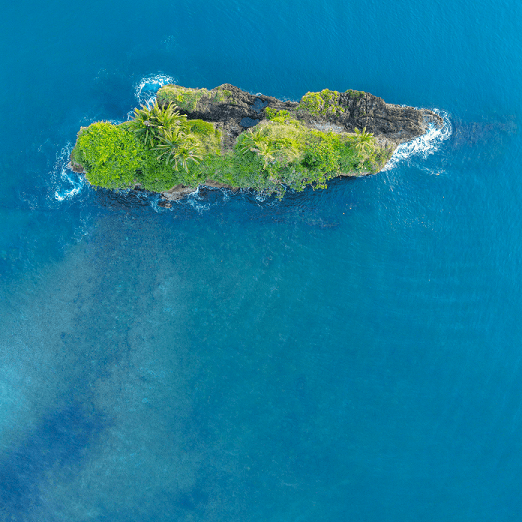 Kleine grüne Insel im blauen Meer